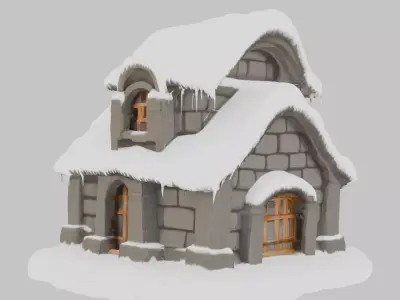 Snowy Stone Cabin Low-poly 3D model