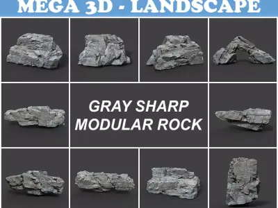 Low poly Gray Sharp Modular Rock 211210 Low-poly 3D model