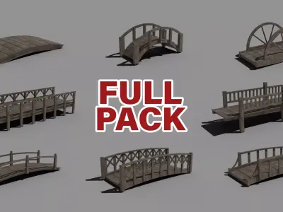 Bridge old wooden Low-poly 3D model