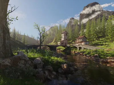 Medieval Bridge Scene 3D model