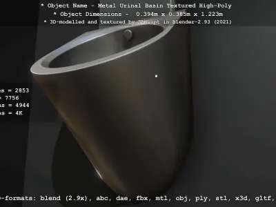 Metal Urinal Basin Textured High-Poly Version 3D model