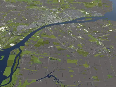 Detroit 50x50km 3D City Map Model 3D model