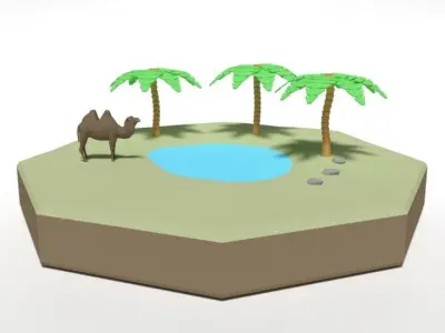 Low Poly Cartoon Oasis Scene Low-poly 3D model