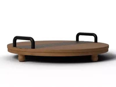 Decorative Ash Wood Tray with Inlaid Black Detail - Linear Motif Low-poly 3D model