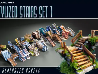 Stylized Stairs Set 1 3D model