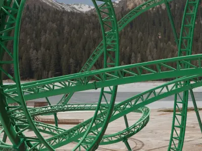 Rollercoaster roller coaster at amusement park  Low-poly 3D model