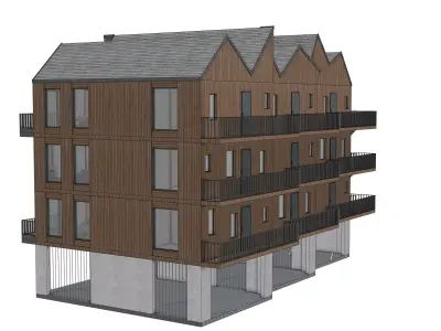 Modern Wooden Apartment Building 3D Model  Architecture 3D model