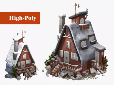 old house in the snow  high-poly textured 3D model