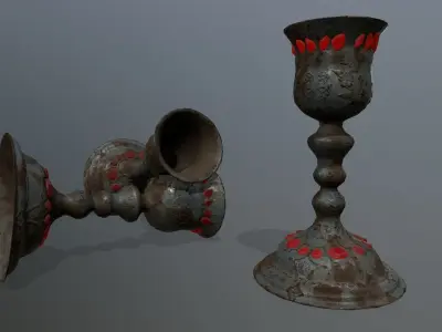Chalice 9 candle with flames Low-poly 3D model