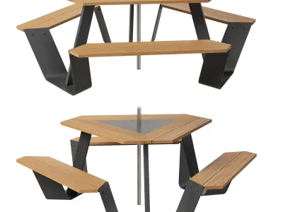 Extremis Anker bench with Inumbrina parasol 3D model