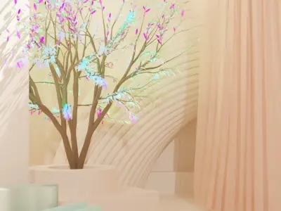 Colorful tree in arched temple walls  3D model