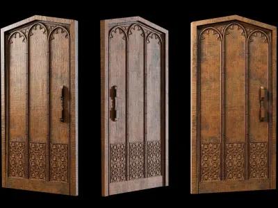Medieval Gothic Wooden Door 3D model