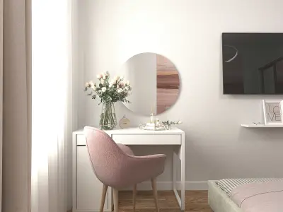 Bedroom with furniture and mirrors 3D model