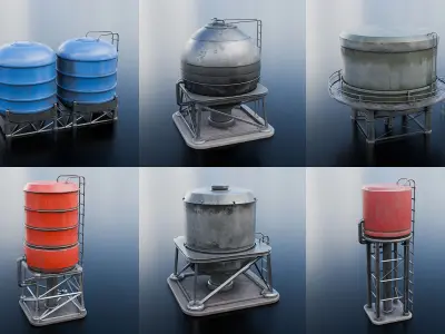 Water Tanks Low-poly 3D model