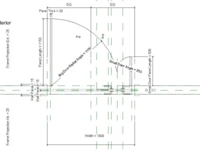 1 AND A HALF LEAF FLUSH  DOOR WITH VIEWING PANEL 3D model