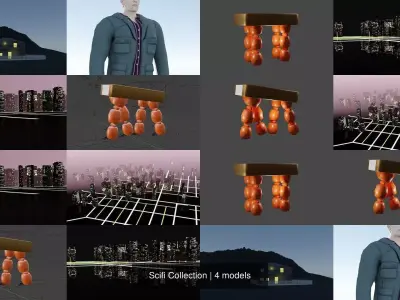 Scifi Collection stool with orange balls 3D Model Pack