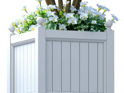 Decorative tree in a garden planter with flowers Houseplant 3D model