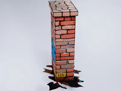 Low Poly Brick Wall - Stylized Urban  3D model