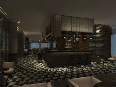 restaurant bar with checkered floor 3D model