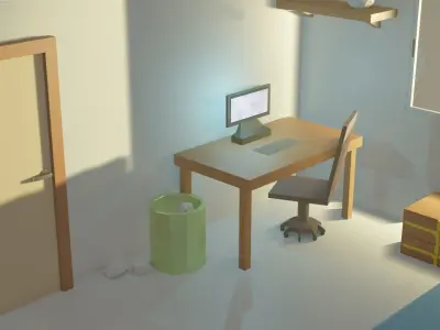 Low Poly Room with bed and desk 3D model