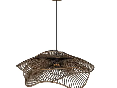 Organic Wavy Wood Slat Pendant Lamp - Modern Boho Chandelier 3D model