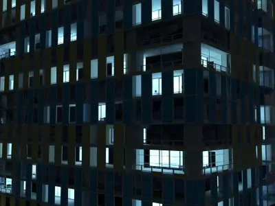 Building 9 two tall buildings at night 3D model