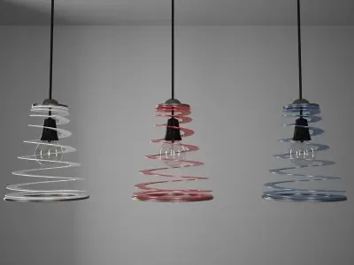 Lamp three different colored pendant lights hanging from ceiling 3D model