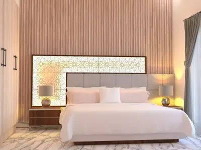 BEDROOM with walls and marble floors 3D model