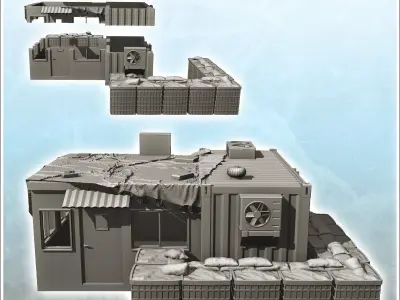 Fortified command post with hesco gabion and air conditioning 3 3D print model