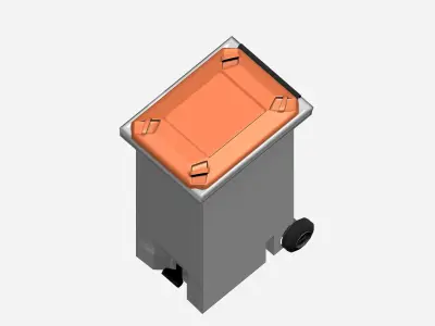Plastic big street waste bin with wheels and top cover Low-poly 3D model