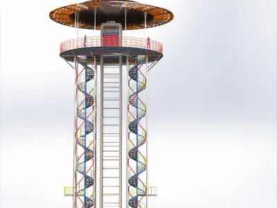 Observation Tower with Elevator and Spiral Stairs Industrial 3D model