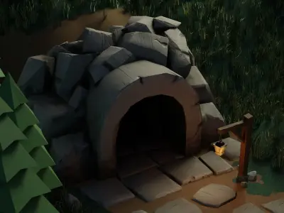 Stylized Cave Low-poly 3D model