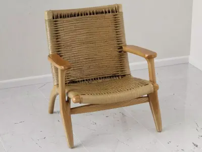 Modern Scandinavian Wood Woven Armchair 3D Model Lounge Chair 3D model
