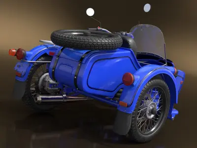  Retro Classic Blue Motorcycle with Sidecar Rigged 