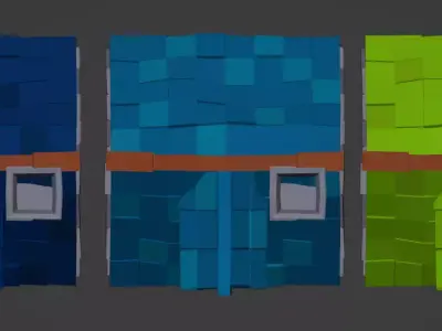 House Color Variations 3 Versions and Original version Set Low-poly 3D model