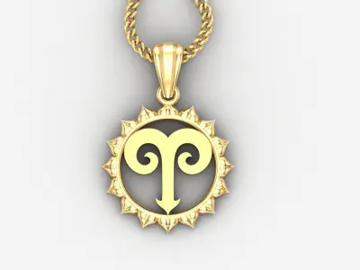 Sun Aries Light Gold Pendant Version 7 3D print model