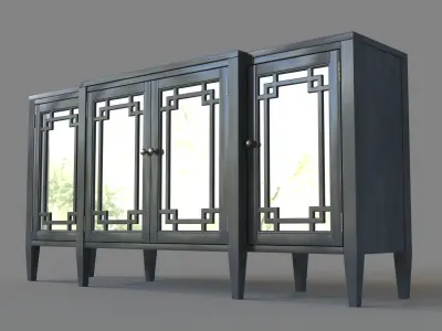 Haley 4-door Wood and Mirror Sideboard in Charcoal Gray 3D model