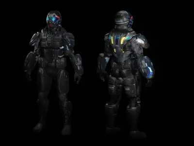 Cyberpunk Neon Soldier  Low-poly 3D model