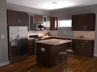 kitchen modern with cabinets and stainless steel appliances Free low-poly 3D model