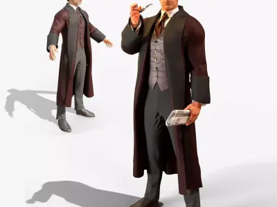 Sherlock Holmes  - Victorian Gentleman - Body and Face Rigged  Low-poly 3D model