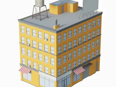 Stylized Apartment Building Low-poly 3D model