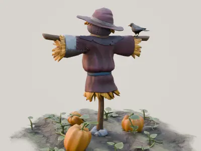Stylized Handpainted ScareCrow Low-poly 3D model