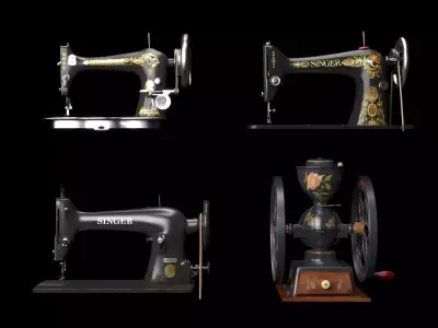 Vintage Sewing Machine Antique Pack PBR Game Ready Low-poly 3D model