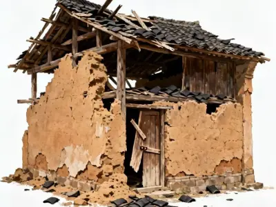 Ruined Chinese Rural Farmhouse 3D Model Low-poly 3D model