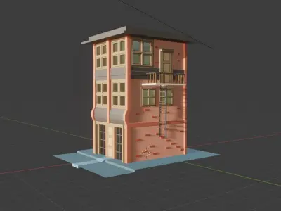 Low Poly Building with fire escape Low-poly 3D model