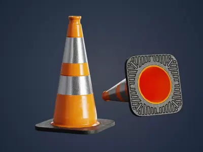 Orange traffic cone with reflector PBR Game-Ready Low-poly 3D model