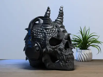 Skull dragon Headphone Stand Cyborg skull dragon Headset  3D print model purchase