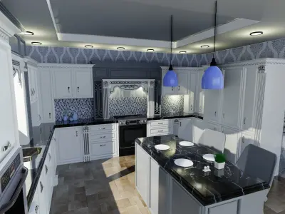 kitchen 3d model with cabinets and accents 3D model