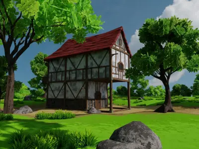 Medieval House With Environment Low-poly 3D model