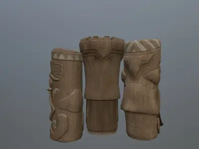 Hawaiian Tiki Statues 3 Piece Set Low-poly 3D model